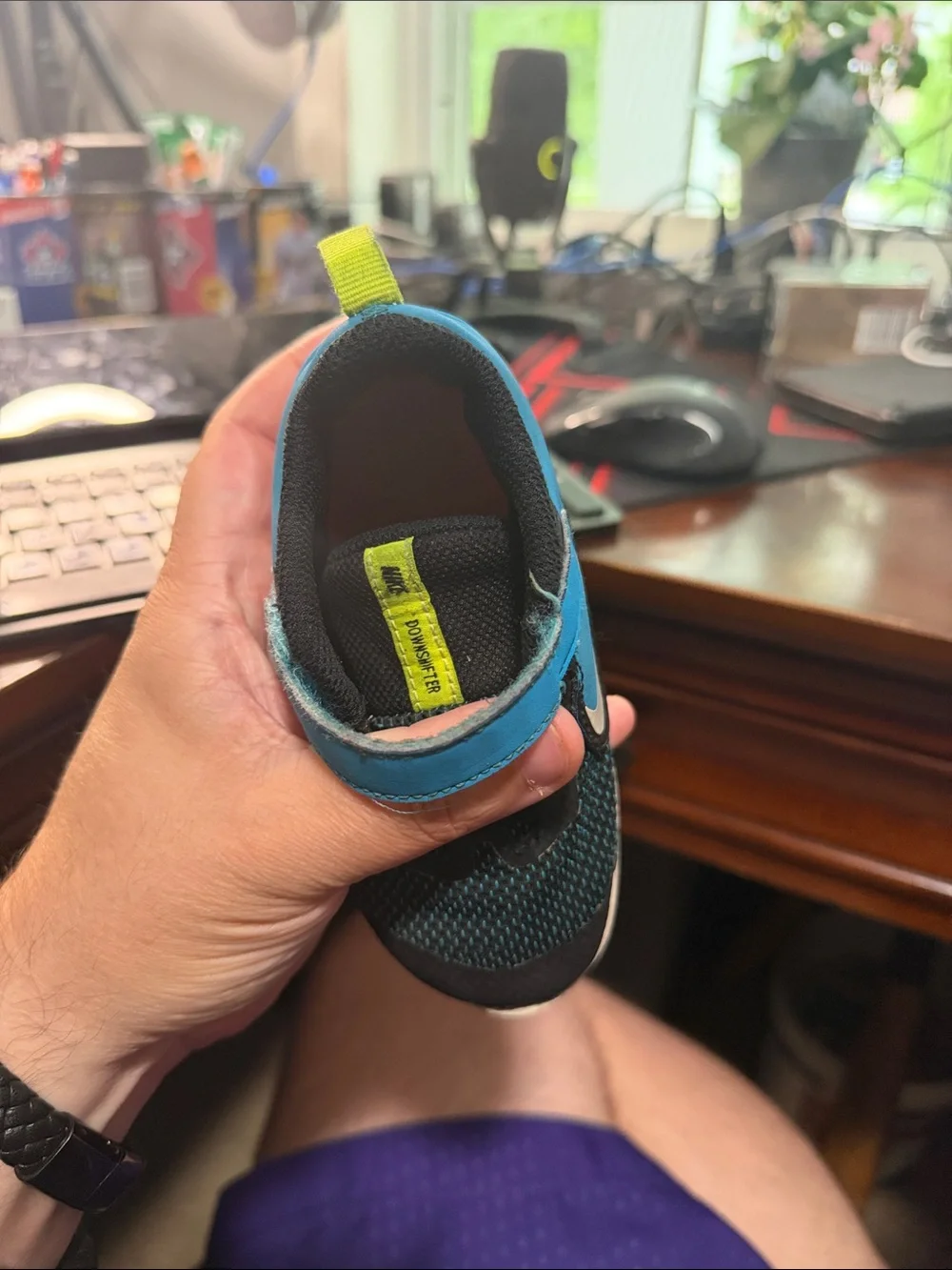 Nike Kids Blue and Black Velcro Sneakers with White Swoosh